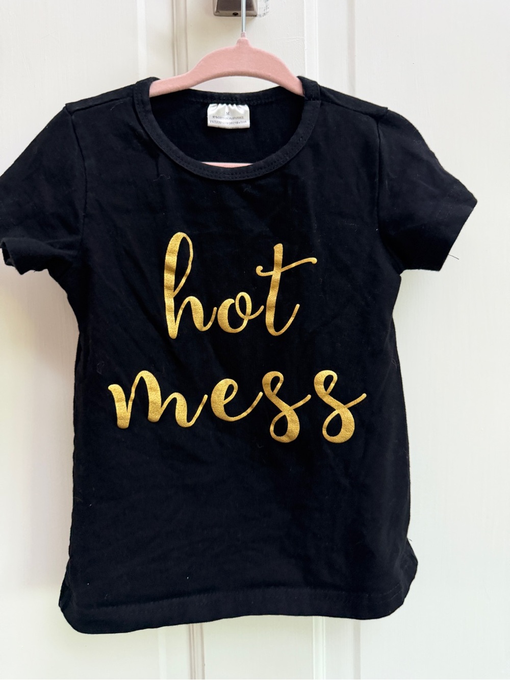 Girls 4 Black 'Hot Mess' Graphic Tee Gold Script Short Sleeve Top Shirt Blouse - Picture 3 of 5